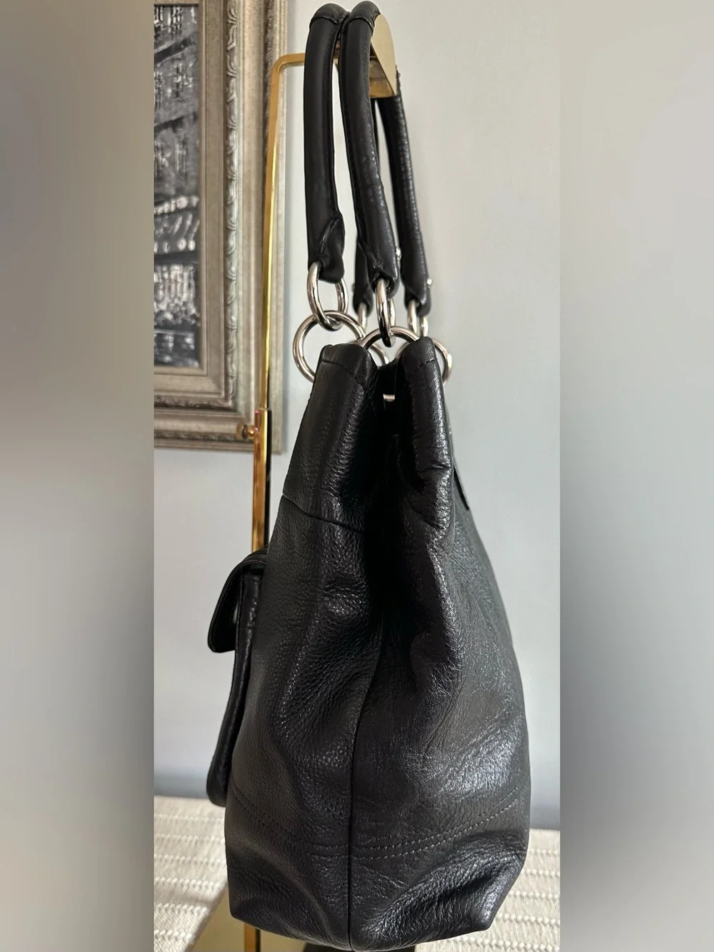 COACH Black Leather Shoulder Tote Bag with Front Pocket Dated 2010